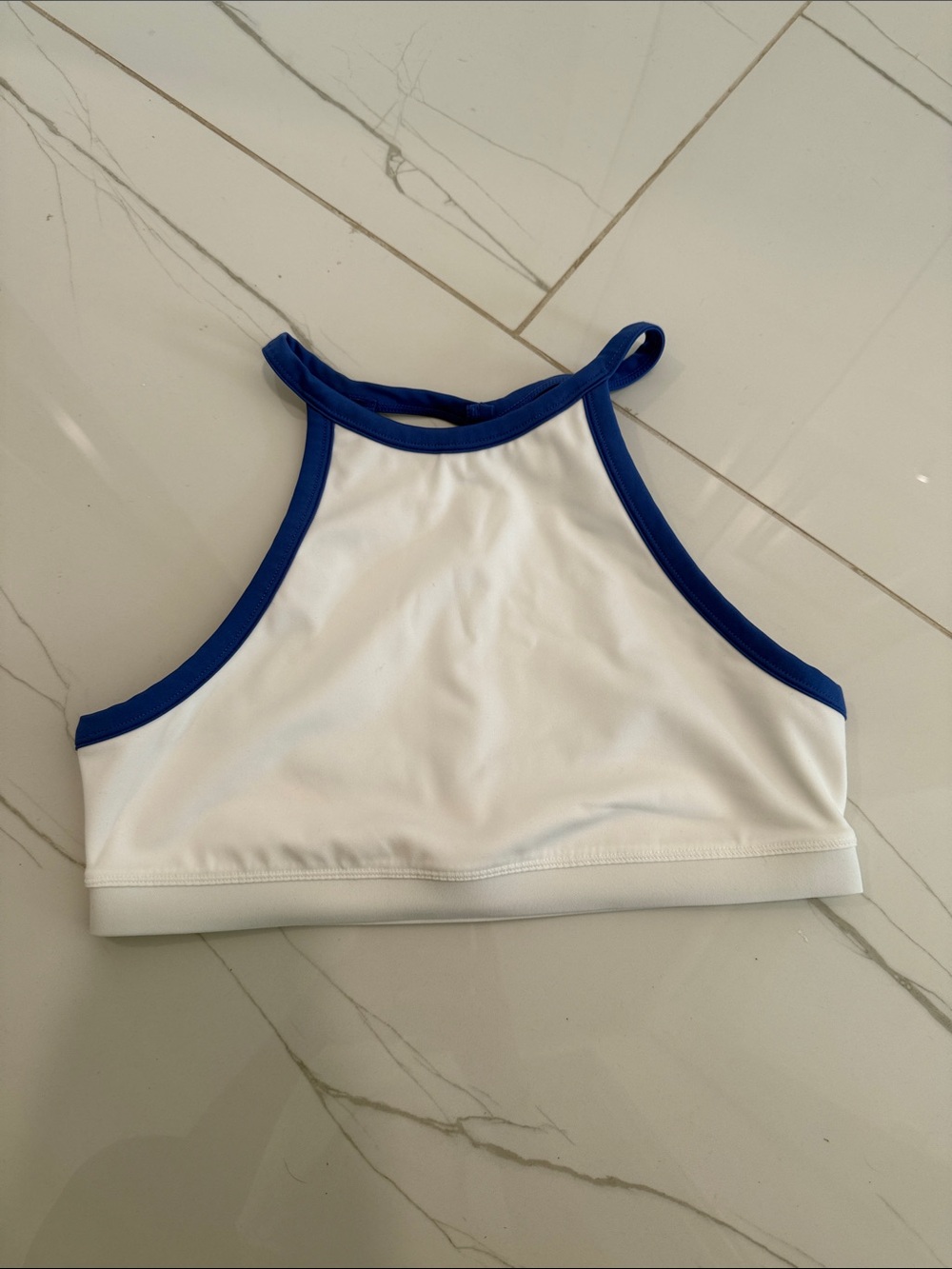 FP Movement by Free People White High-Neck Sports Bra with Royal Blue Trim